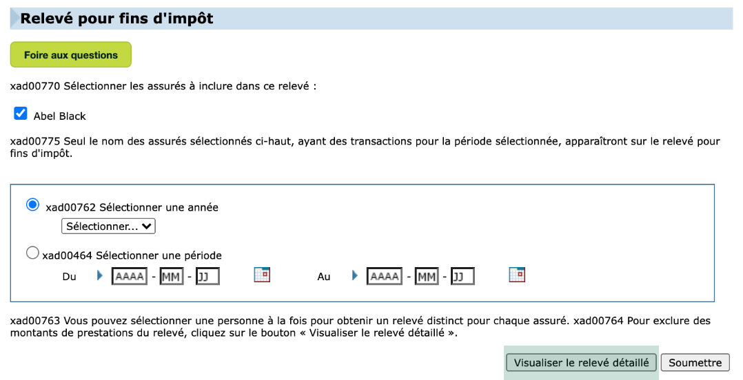 Relevé détaillé
