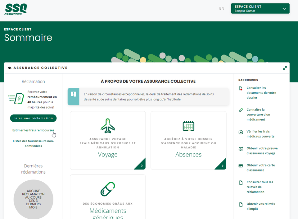 simuler une réclamation
